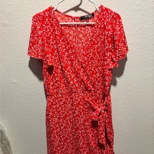 Red Floral Wrap Dress
